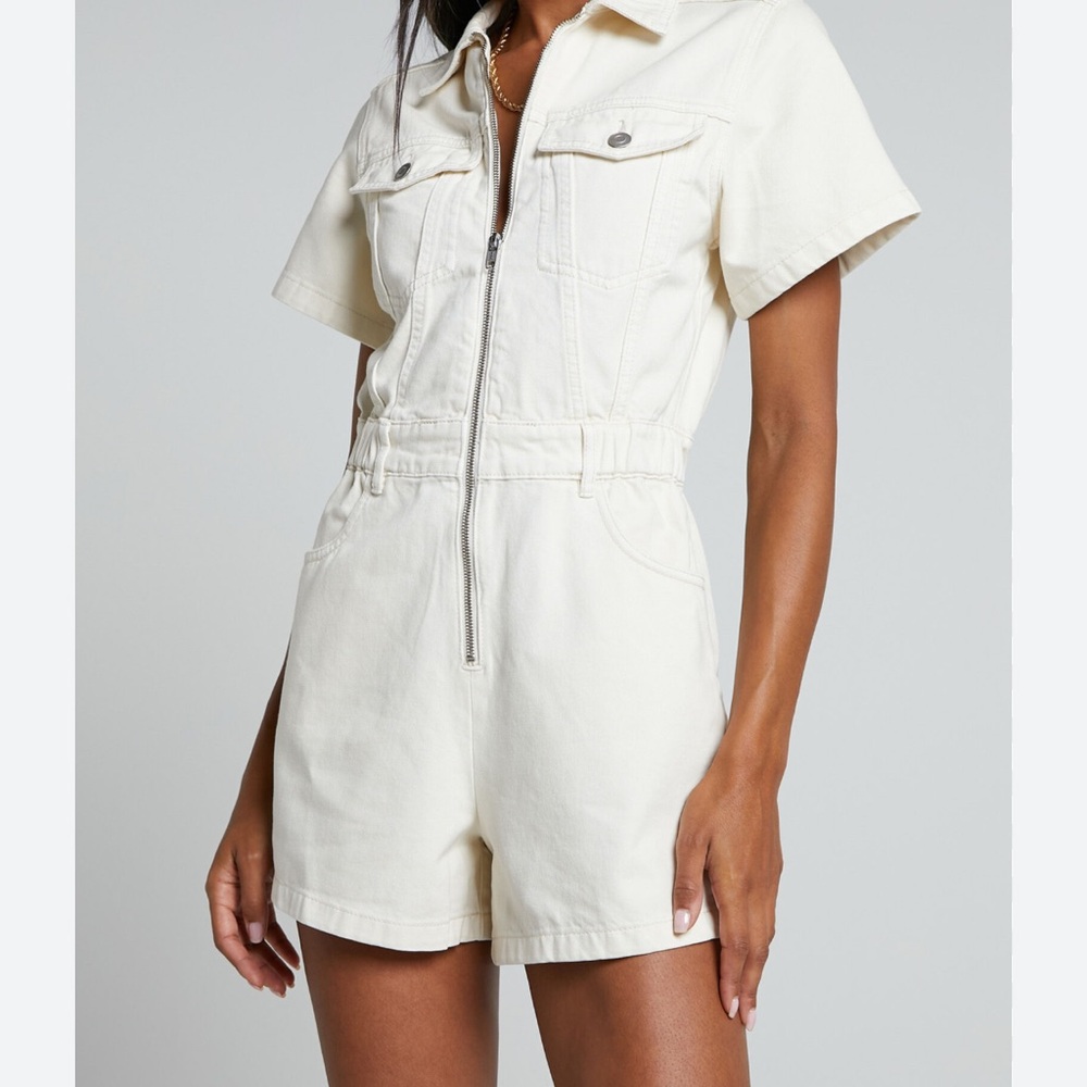 NWT SHOWPO MAURIEL PLAYSUIT - RECYCLED COTTON UTILITY PLAYSUIT ECRU